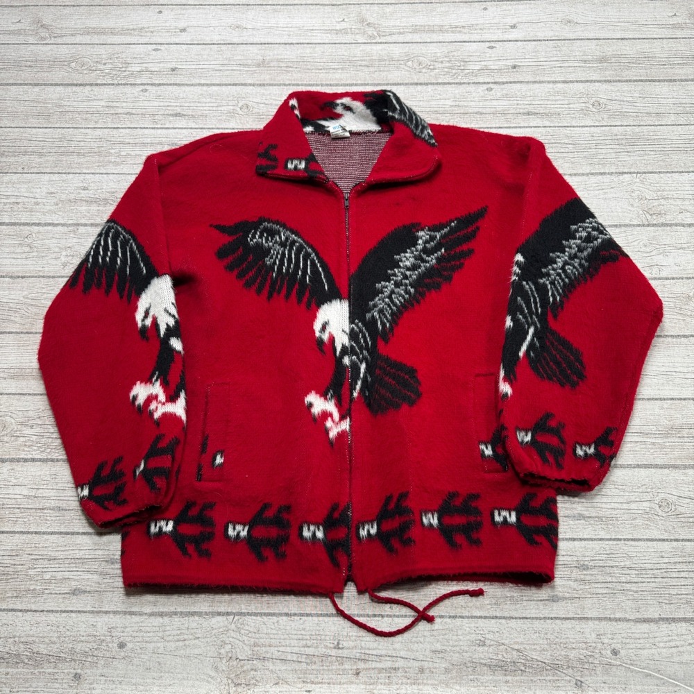 Vintage Yari Artesanias Jacket Men's XL Red Eagle Southwestern Knit Cabincore